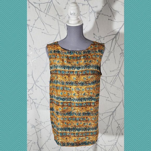 Diane Gilman Abstract Floral Printed 100% Silk Tank - Picture 1 of 5